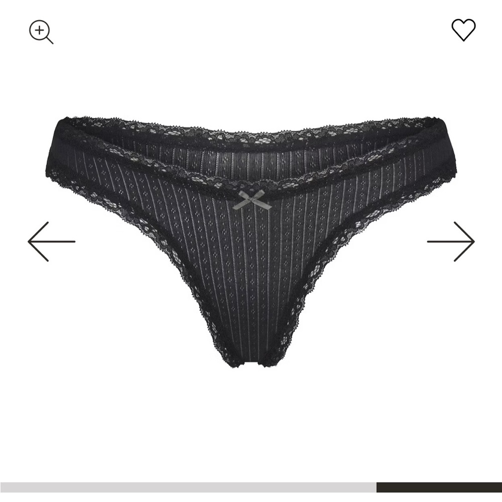 SKIMS lightweight cotton pointed lace string thong.Size: large Color: black